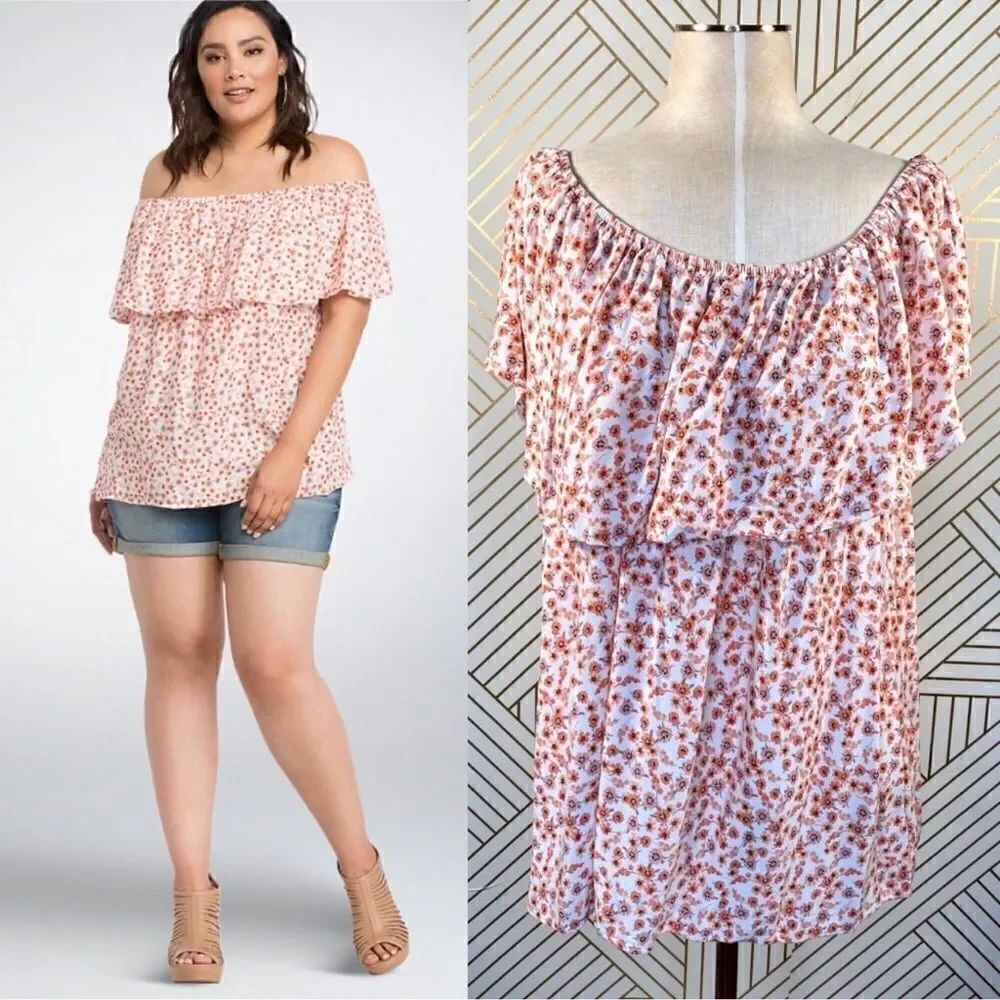 Torrid Floral Print Ruffle Top in Fields of Bloom Size 2 - Picture 2 of 6